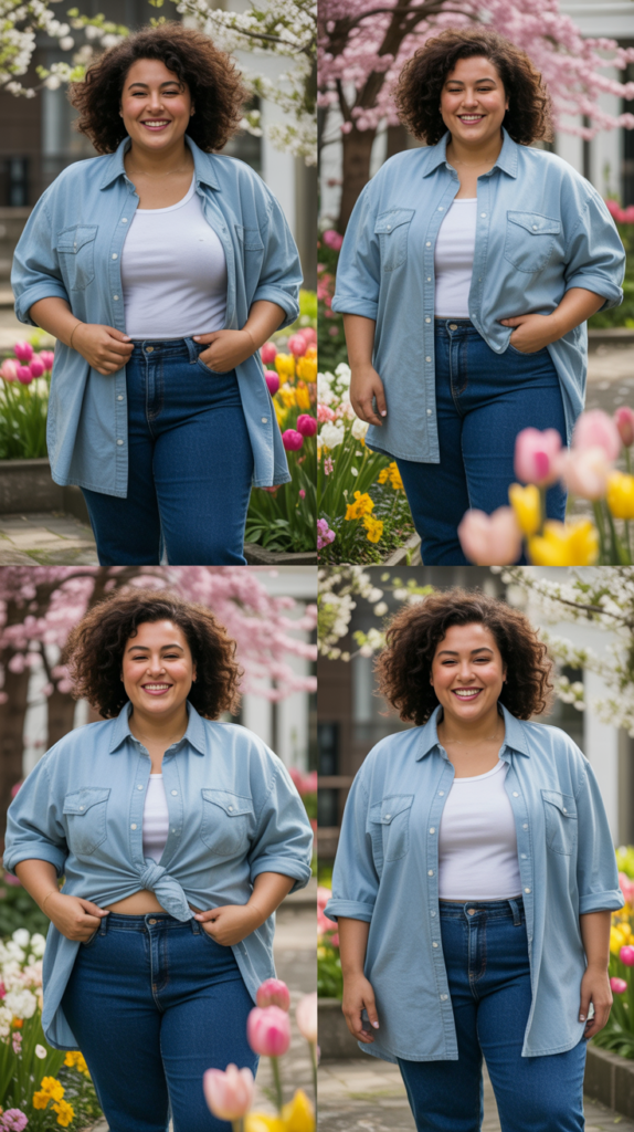 Oversized Chambray Shirt with Dark Mom Jeans