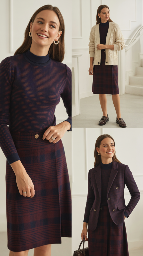 Plaid Skirt with Mock Neck Top