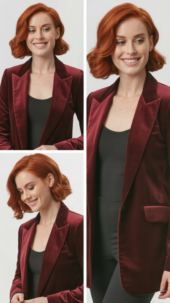 Burgundy Velvet Blazer with Black Basics