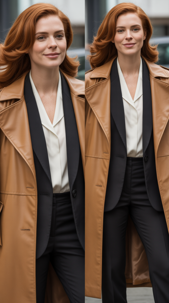 Caramel Trench Coat with Monochrome Outfit