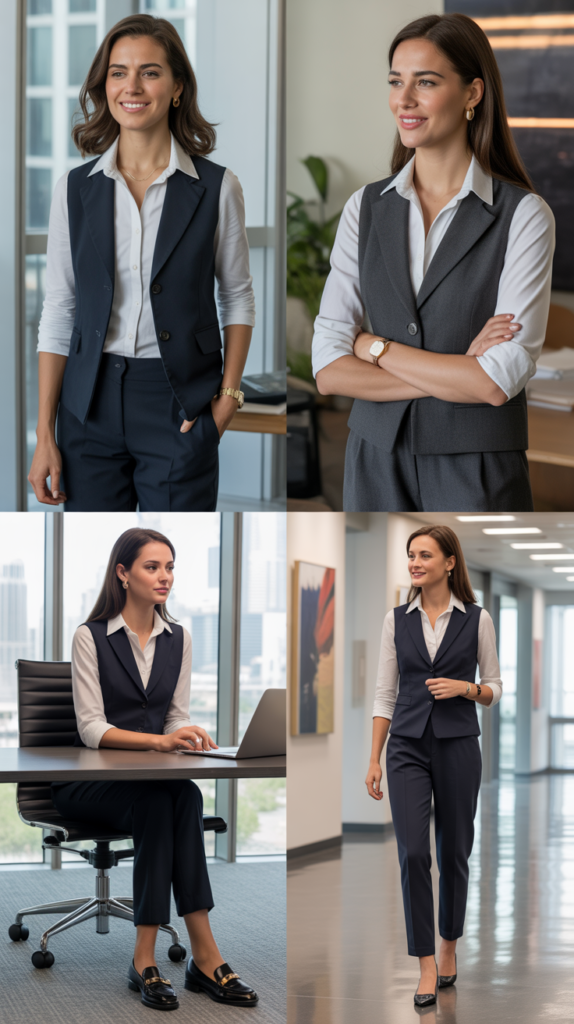 Vest Layered Over Button-Down