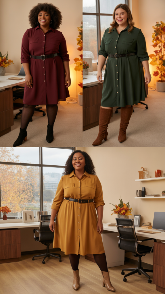 Button-Down Shirt Dress with Waist Belt