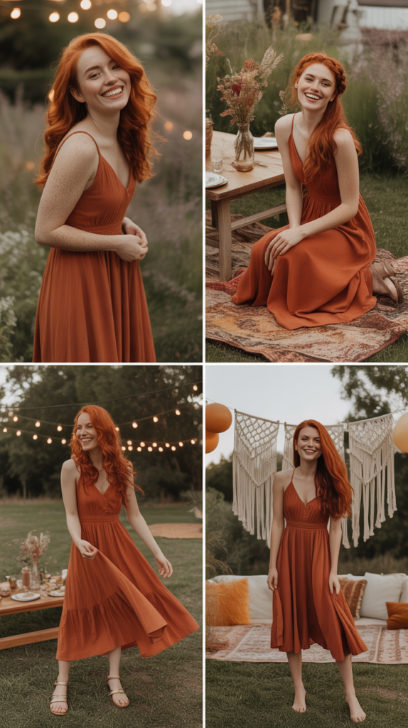 Rust Orange Midi Dress