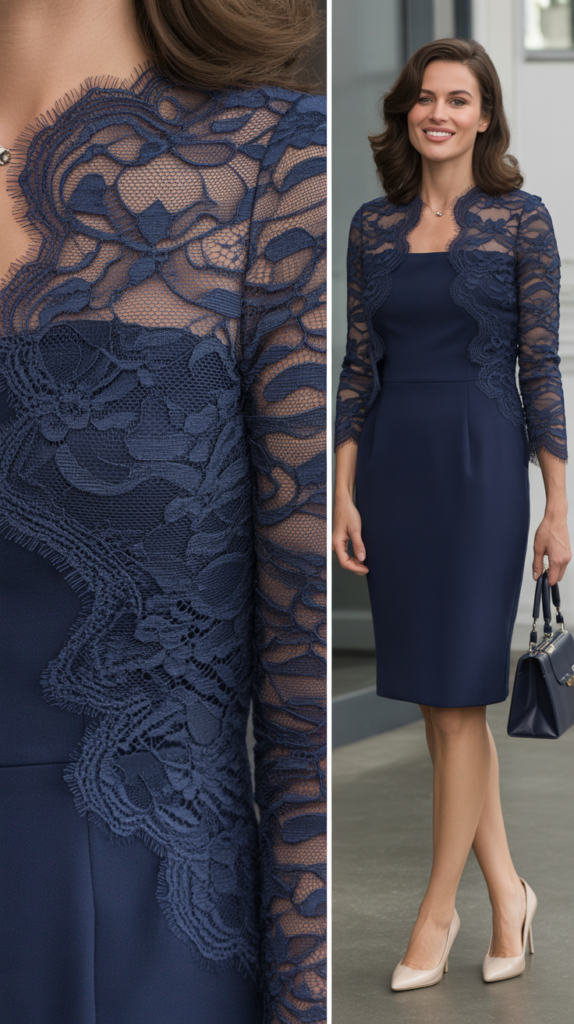 Navy Lace-Overlay Dress