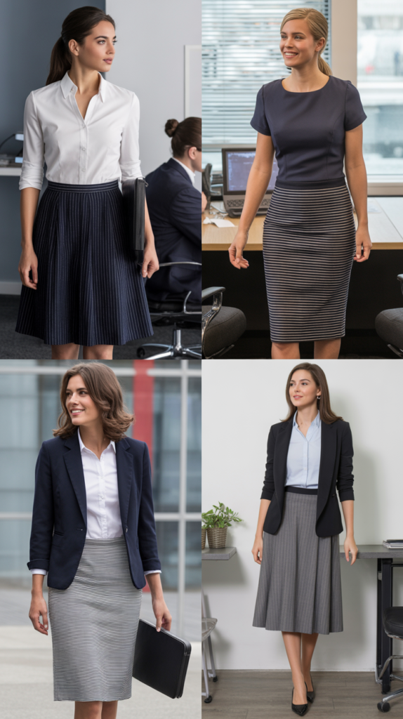  Striped Skirt with Solid Color Top