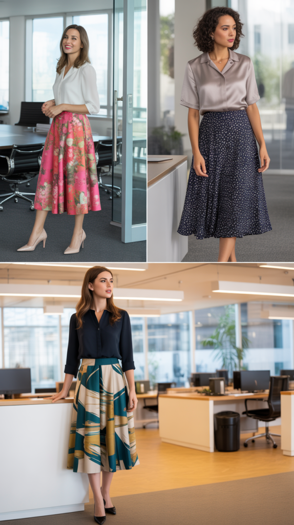 Printed Midi Skirt with Solid Top