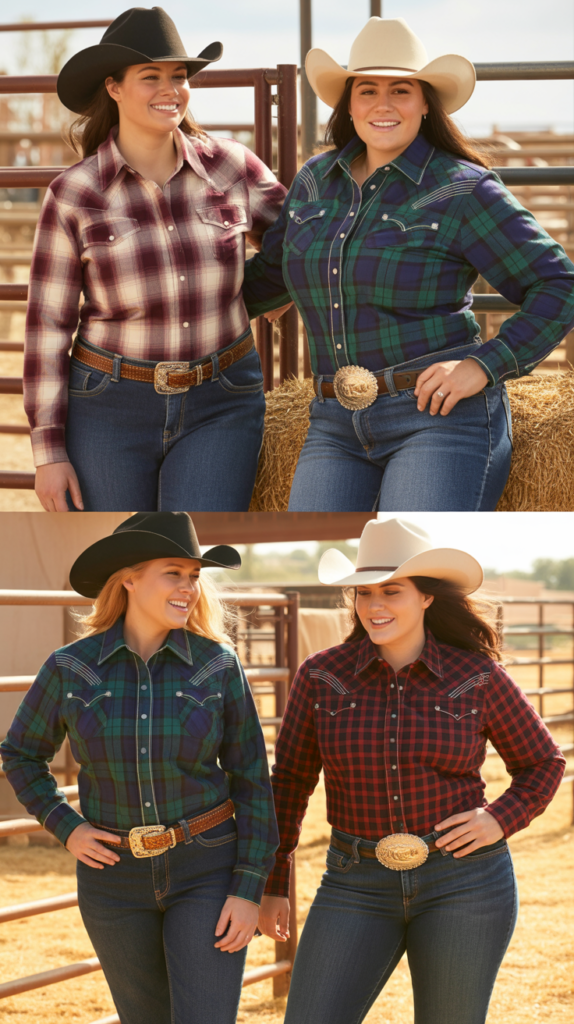 Classic Denim and Plaid Western Shirt Combination