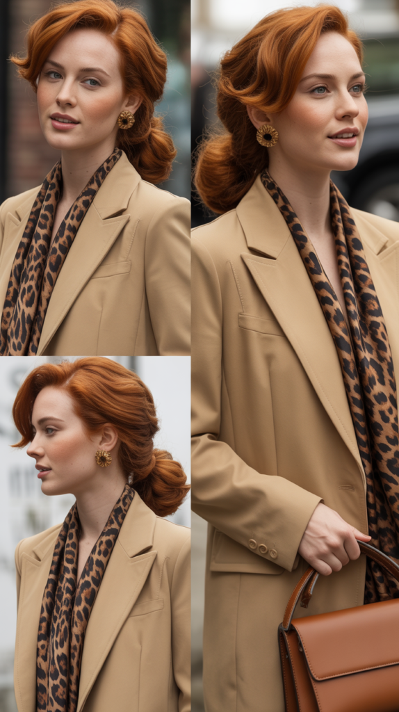 Beige Blazer Set with Animal Print Accessories