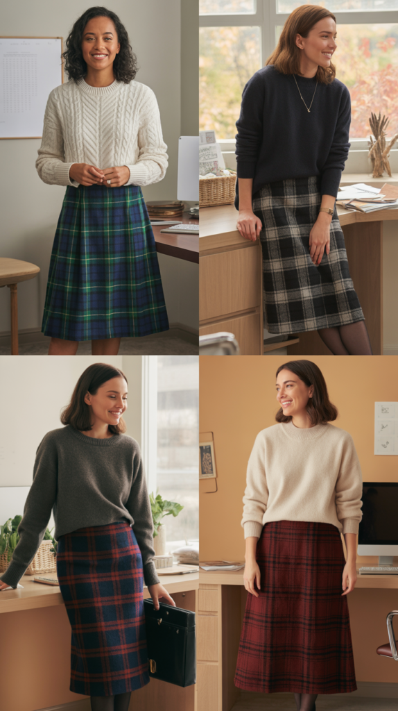 Plaid Skirt with Solid Sweater