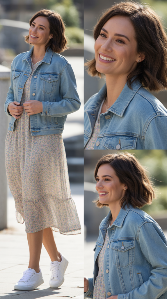Lightweight Denim Jacket Over Floral Dress