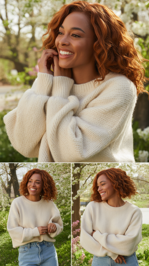 Cream Knit Sweater with Light Blue Jeans