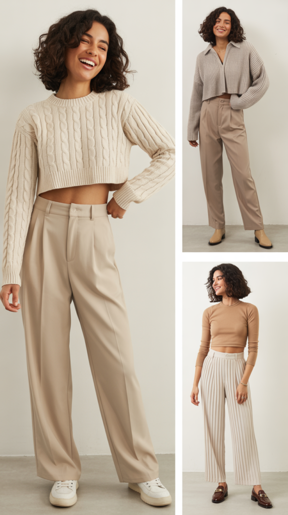 Cropped Sweater with High-Waisted Trousers