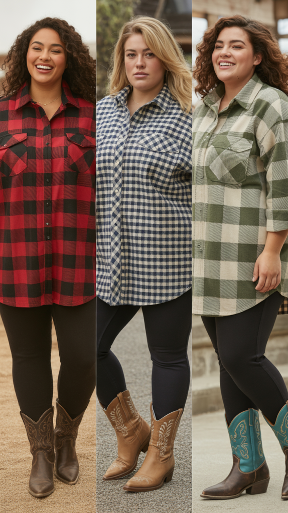 Oversized Plaid Shirt with Leggings and Boots
