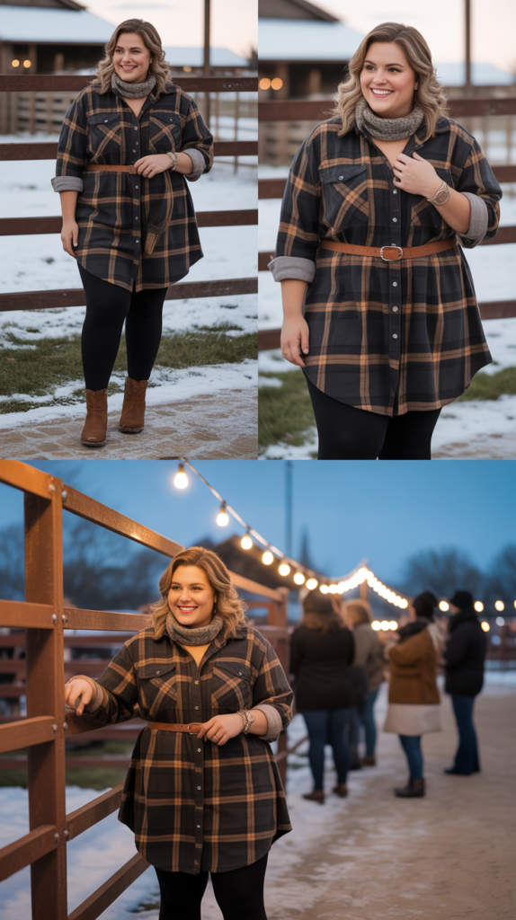 Oversized Flannel Shirtdress with Leggings
