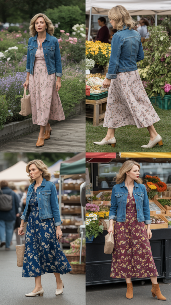 Denim Jacket Over a Floral Dress