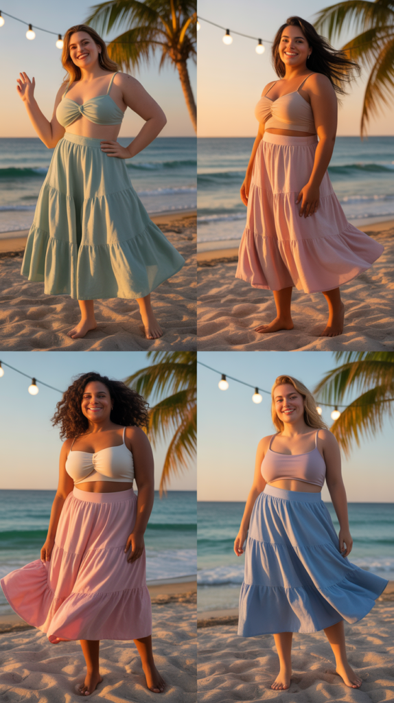 Tiered Midi Skirt with Bandeau Top