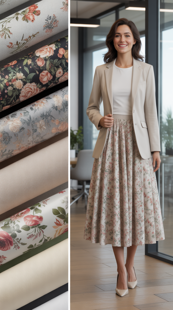 Floral Skirt with Neutral Blazer