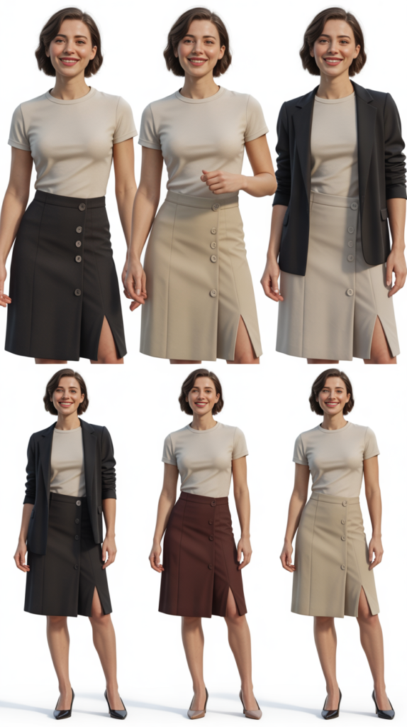  Button-Front Skirt with Tucked Tee