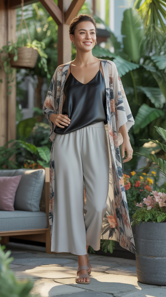 Kimono Over Camisole and Culottes