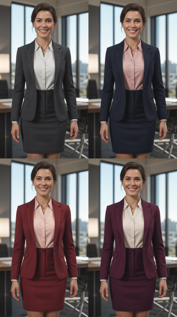  Skirt Suit with Contrasting Blouse