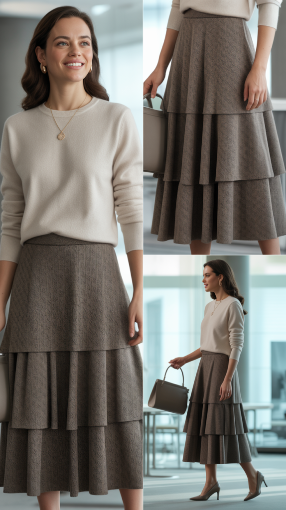 Tiered Skirt with Simple Sweater