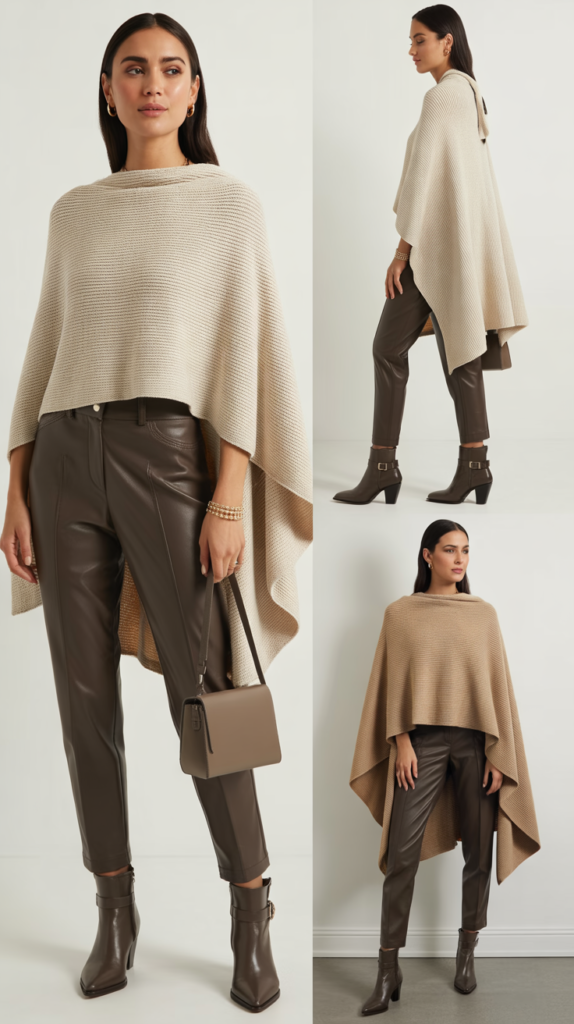  The Neutral Knit Poncho with Slim Pants