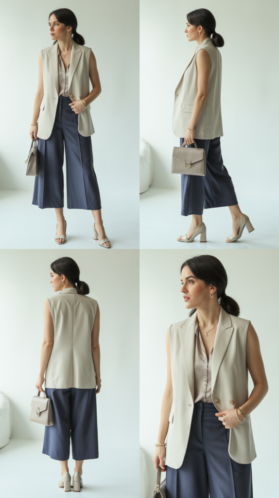 Sleeveless Blazer and Culottes Ensemble