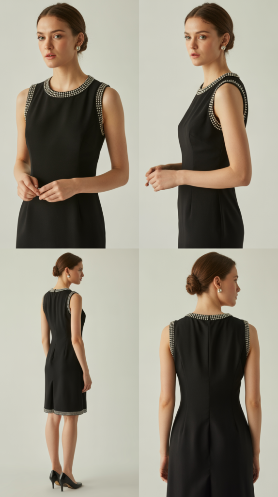 Black Sleeveless Dress with Pearl Details