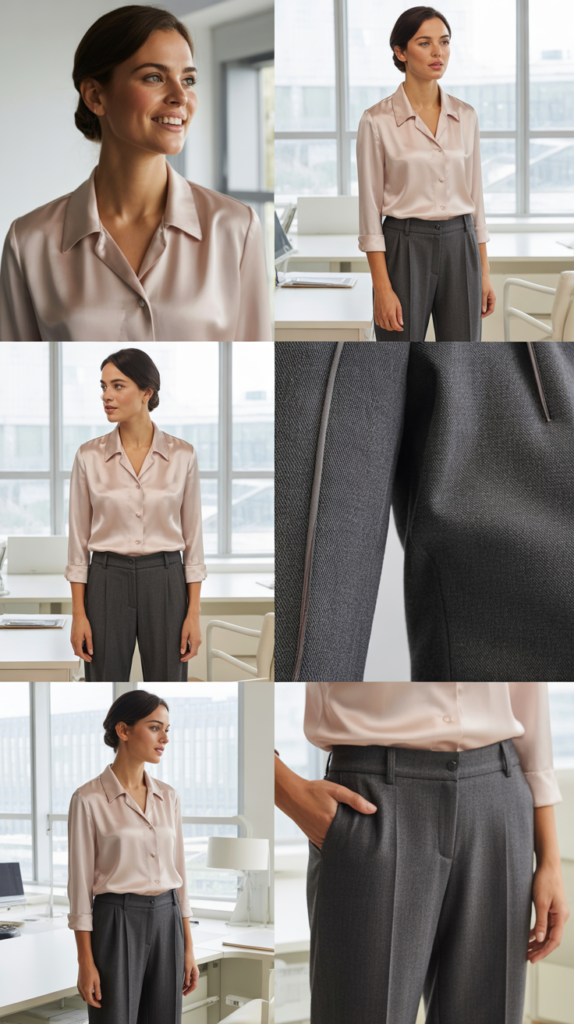 Silk Blouse with Wool Trousers