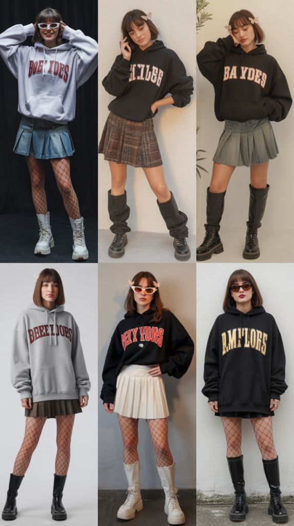 Oversized Band Hoodie with Mini Skirt