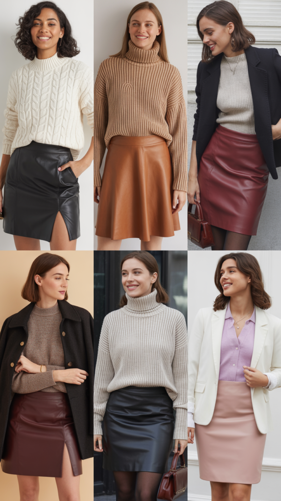 Leather Skirt with Knit Top