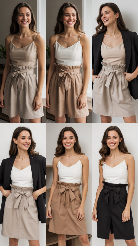 Paper Bag Waist Skirt with Fitted Camisole