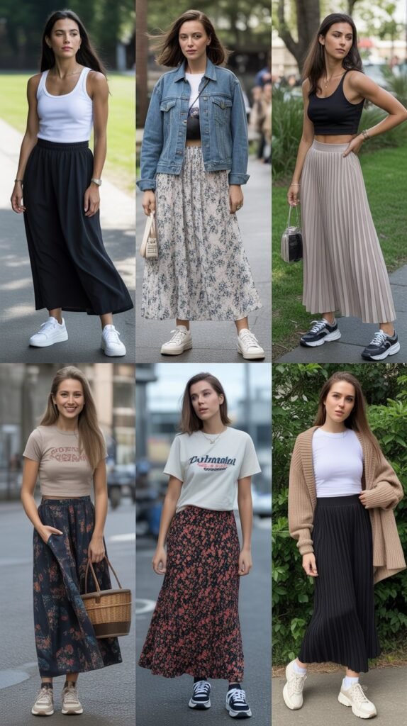 Maxi Skirt with Sneakers