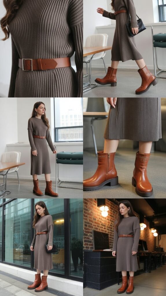  Knit Dress with Ankle Boots