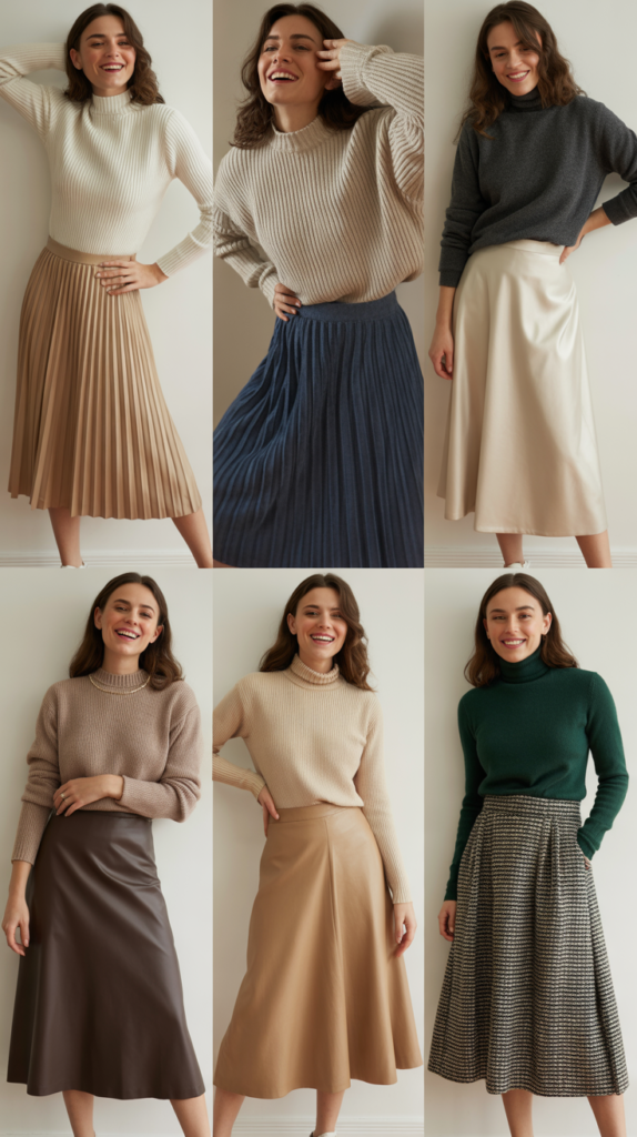 Midi Skirt with Fitted Sweater