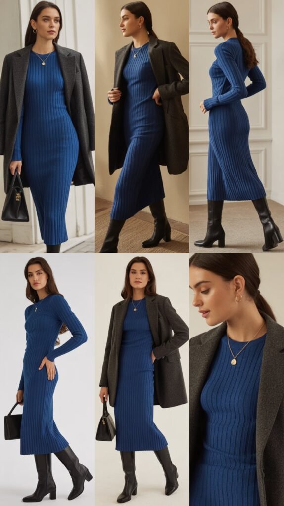 Knit Midi Dress with Structured Coat