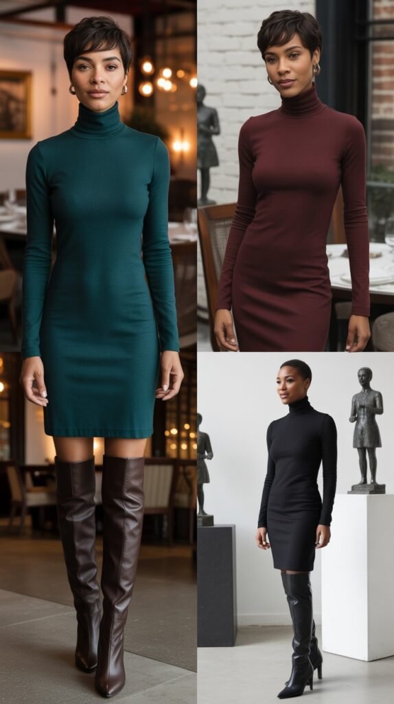The Turtleneck Dress with Tall Boots