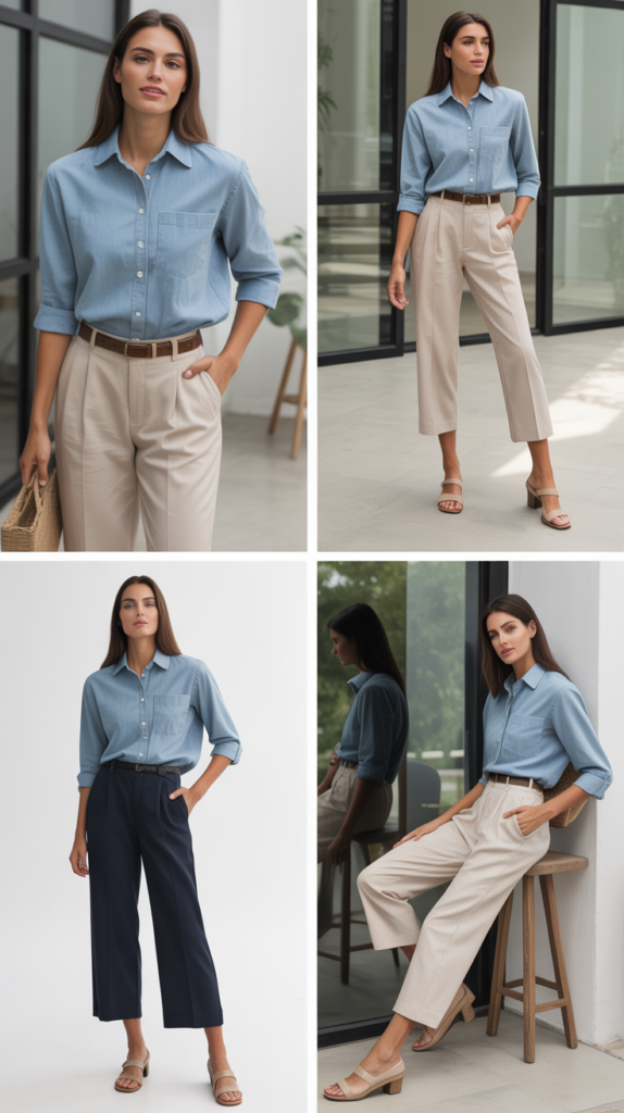  Chambray Shirt with Cropped Trousers