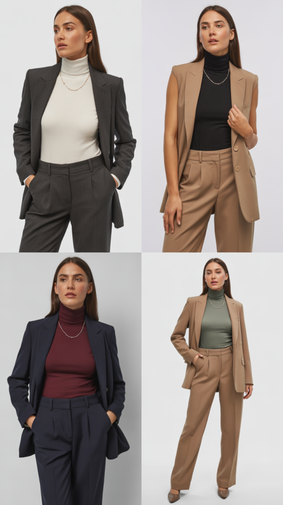 Turtleneck Under Sleeveless Blazer