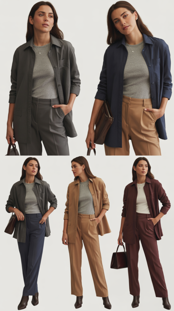  Shirt Jacket Over Basic Tee and Trousers