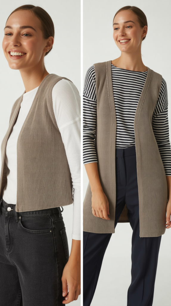 Knit Vest Over Long-Sleeve Shirt