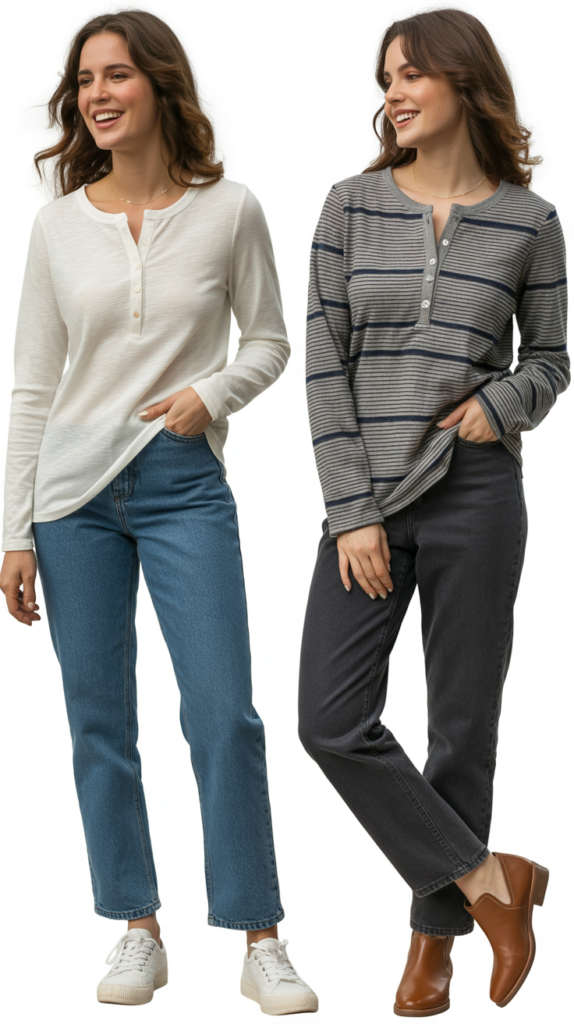 Henley Shirt with Straight-Leg Jeans