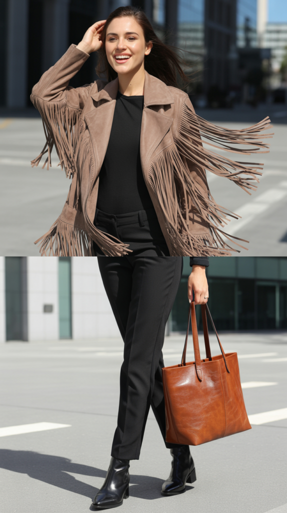 The Suede Fringe Jacket Over Monochrome Basics