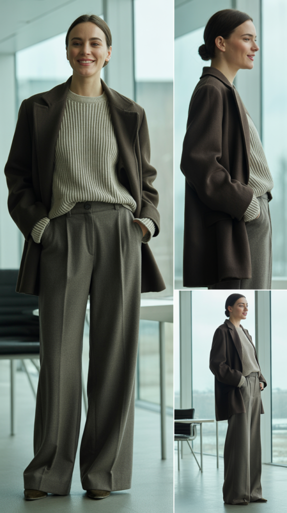  Wide-Leg Trousers with Chunky Knit Sweater