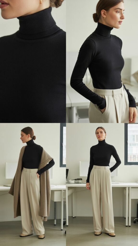 Turtleneck and Wide-Leg Pants Pairing