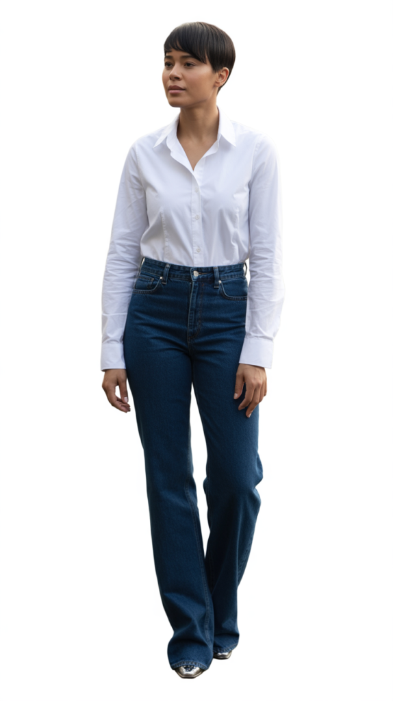 Classic White Button-Down with High-Waisted Jeans