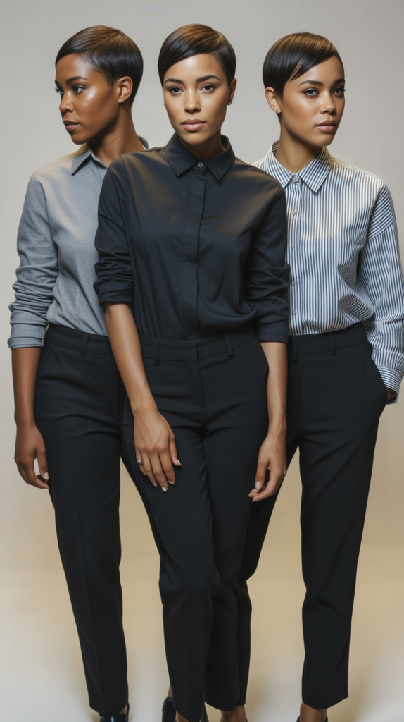 Striped Shirt with Black Trousers