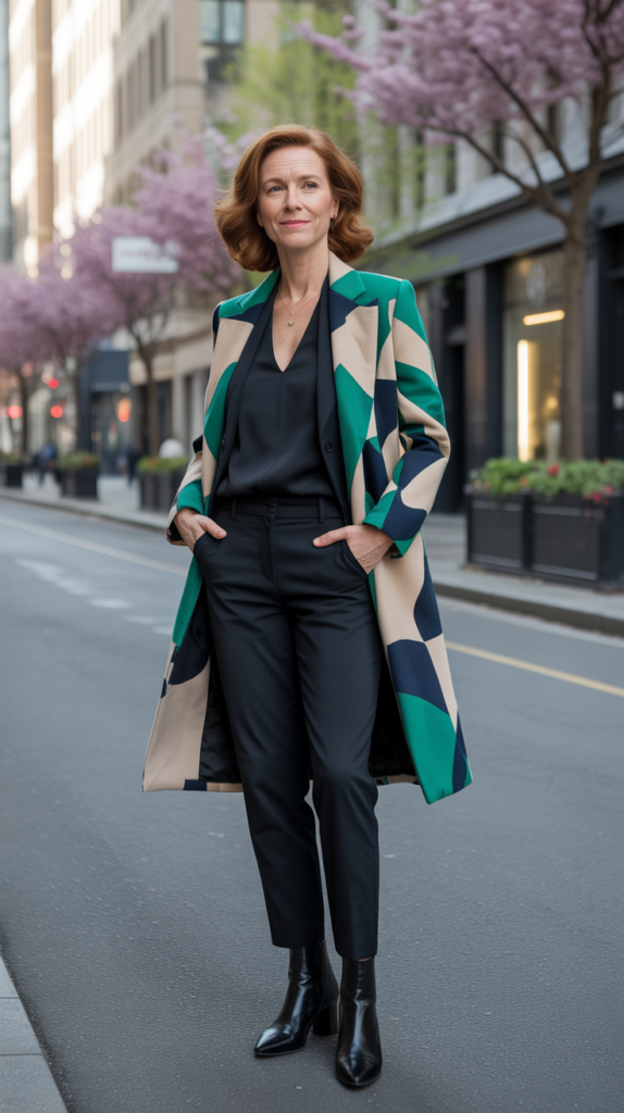 Statement Coat with Simple Ensemble