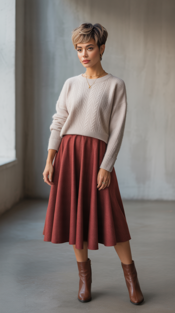 Soft Knit Sweater with A-Line Skirt