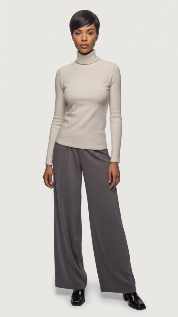 Turtleneck Sweater with Wide-Leg Pants